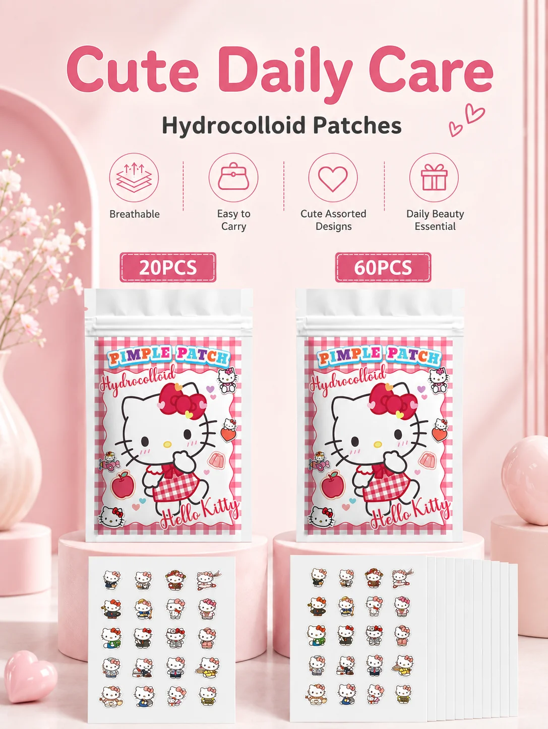 Parches para el Acné Sanrio, Adhesivos Hidrocoloides para Cubrir Granos, Lindos Parches para el Cuidado Facial de Uso Diario