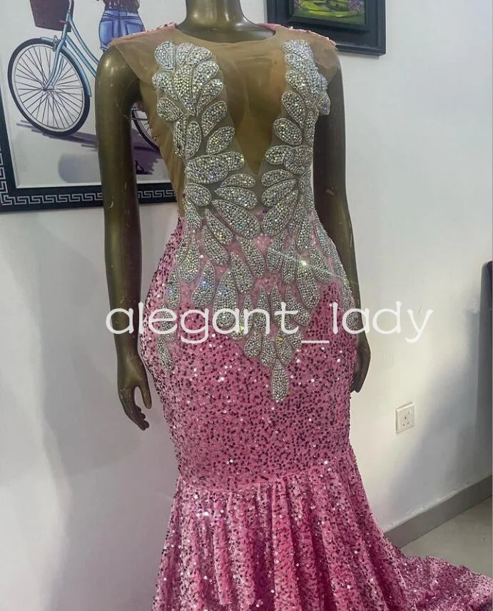 Vestidos largos de graduación de sirena rosa brillante para mujer, vestido de ceremonia de noche de terciopelo con cristales y diamantes de lujo, vestidos de gala