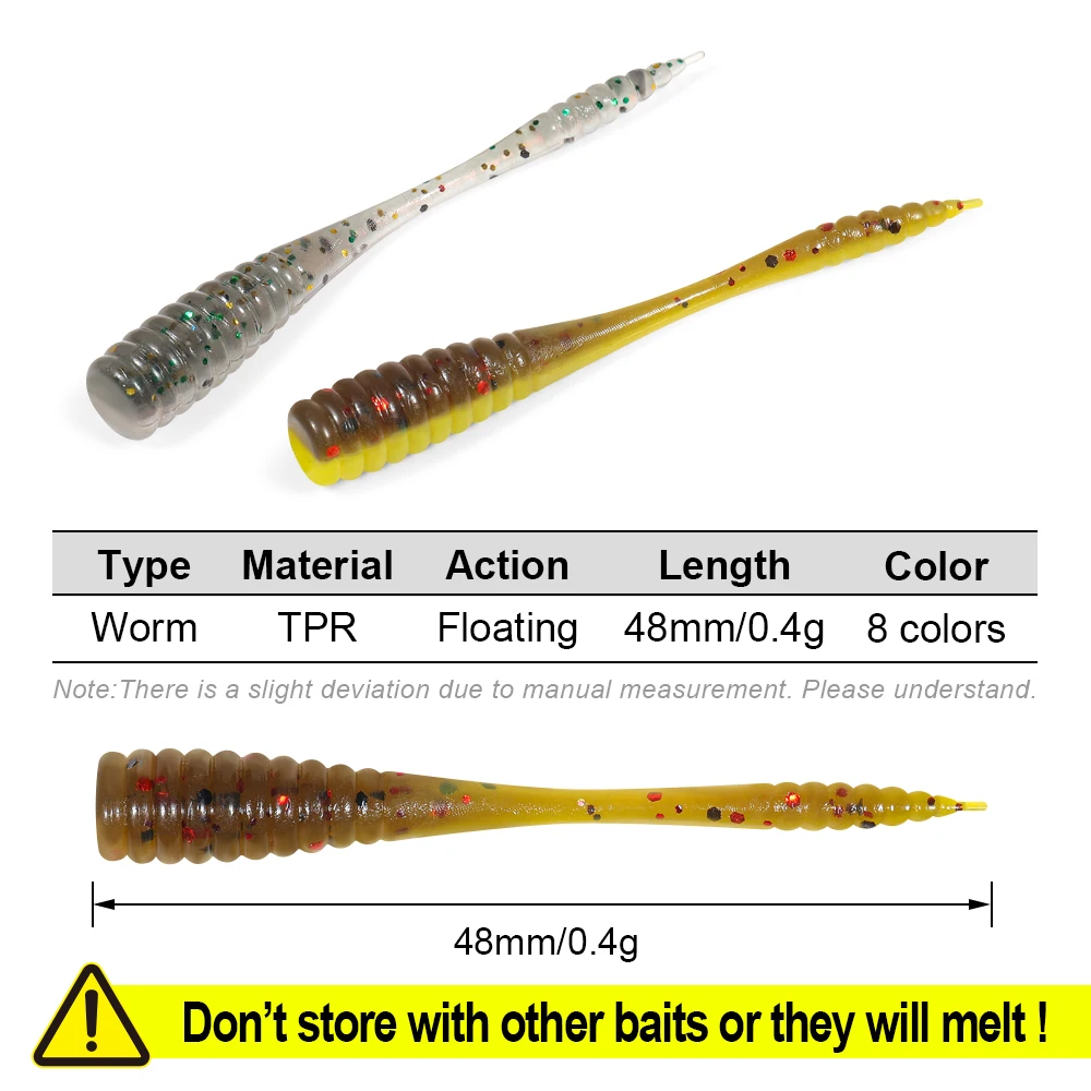 Rosewood 4.8cm TPR Micro Soft Worm Stick Bait Rockfish Tpr Fishing Lures Light Game Ajing Mackerel Crappie Sunfish Bass Tackle
