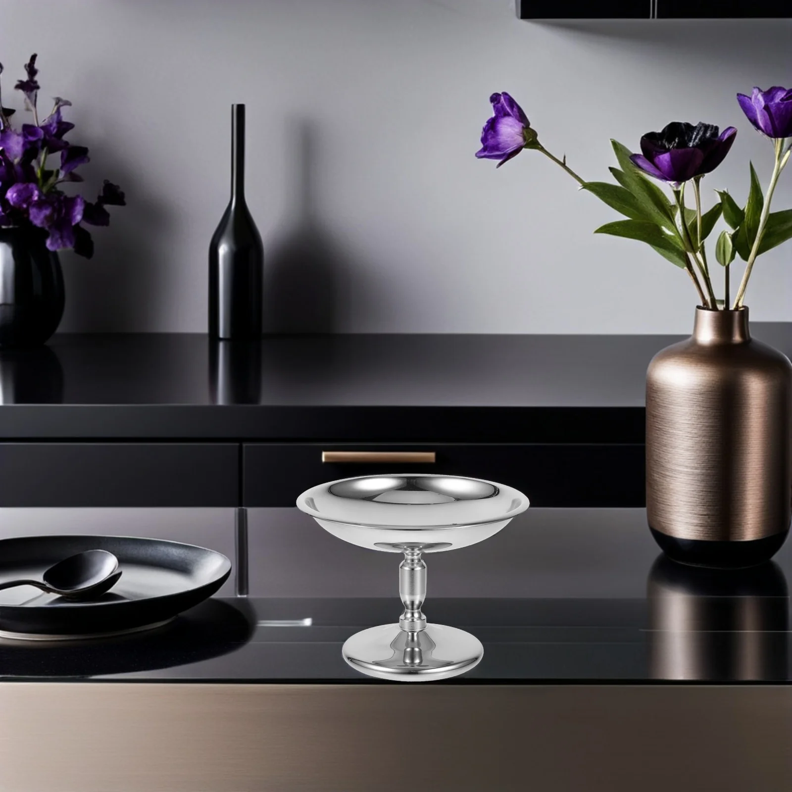 قطعتان من أوعية الحلوى المصنوعة من الفولاذ المقاوم للصدأ، تصميم أنيق للسلطات والفواكه والعصائر والوجبات الخفيفة، اختيار صيانة سهل #2