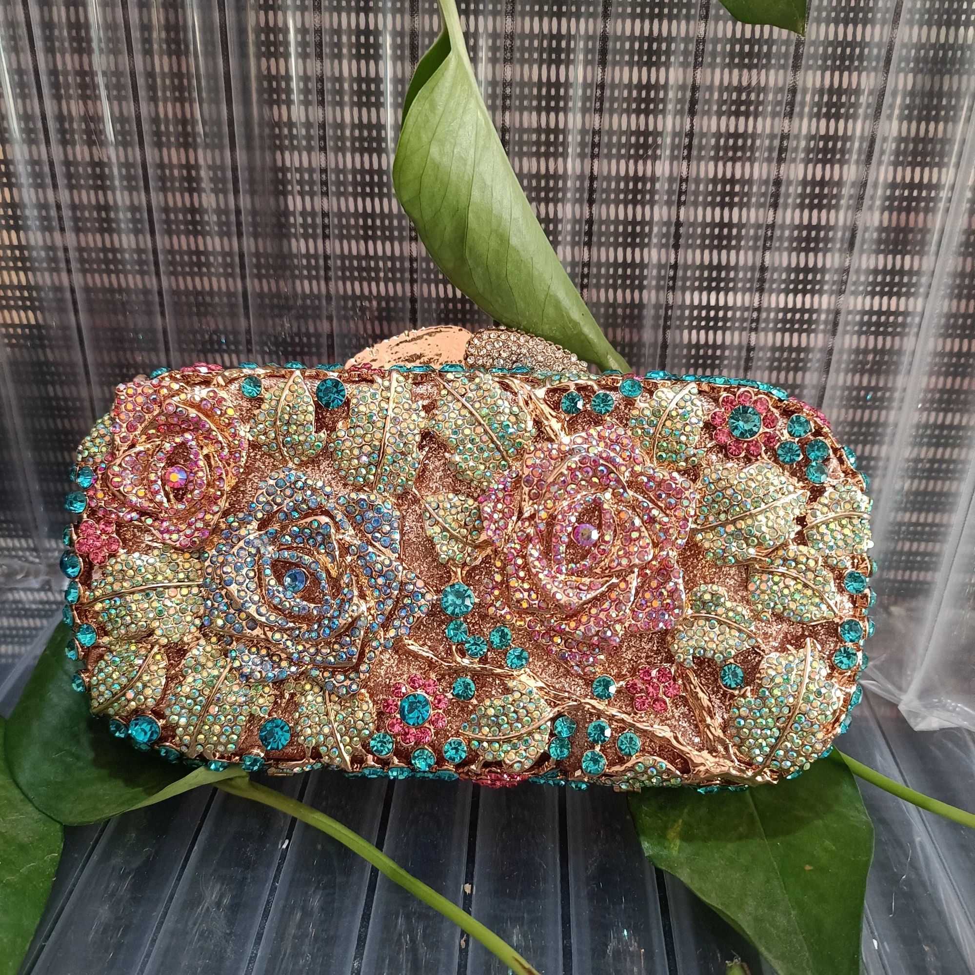 

XIYUAN Multicolores Crystal Gala Party Flower Handbags Women Floral Diamond Banquet Evening Bags Wedding Bridal Cocktail Purses