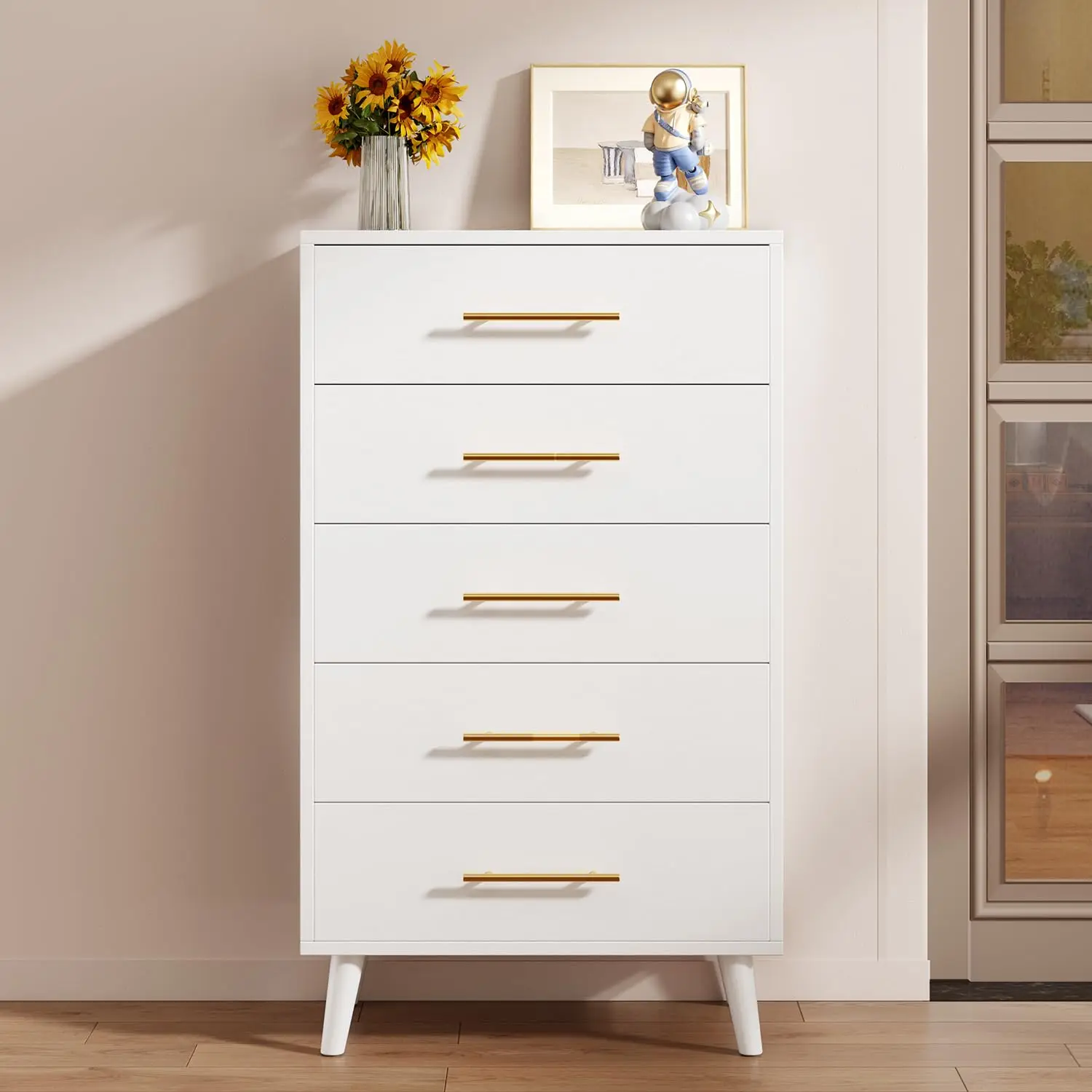 5-Drawer Tall Dresser White Bedroom Storage Organizer, Customized