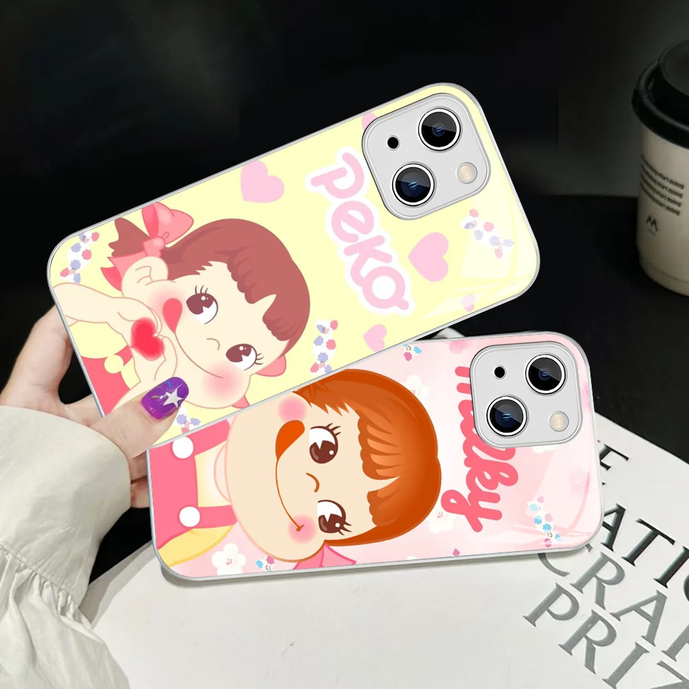 Fujiya Milky Peko-Chan Phone Case Tempered Glass For iphone 14 13 12 11 Pro Mini XS MAX 14Plus X XS XR Cover