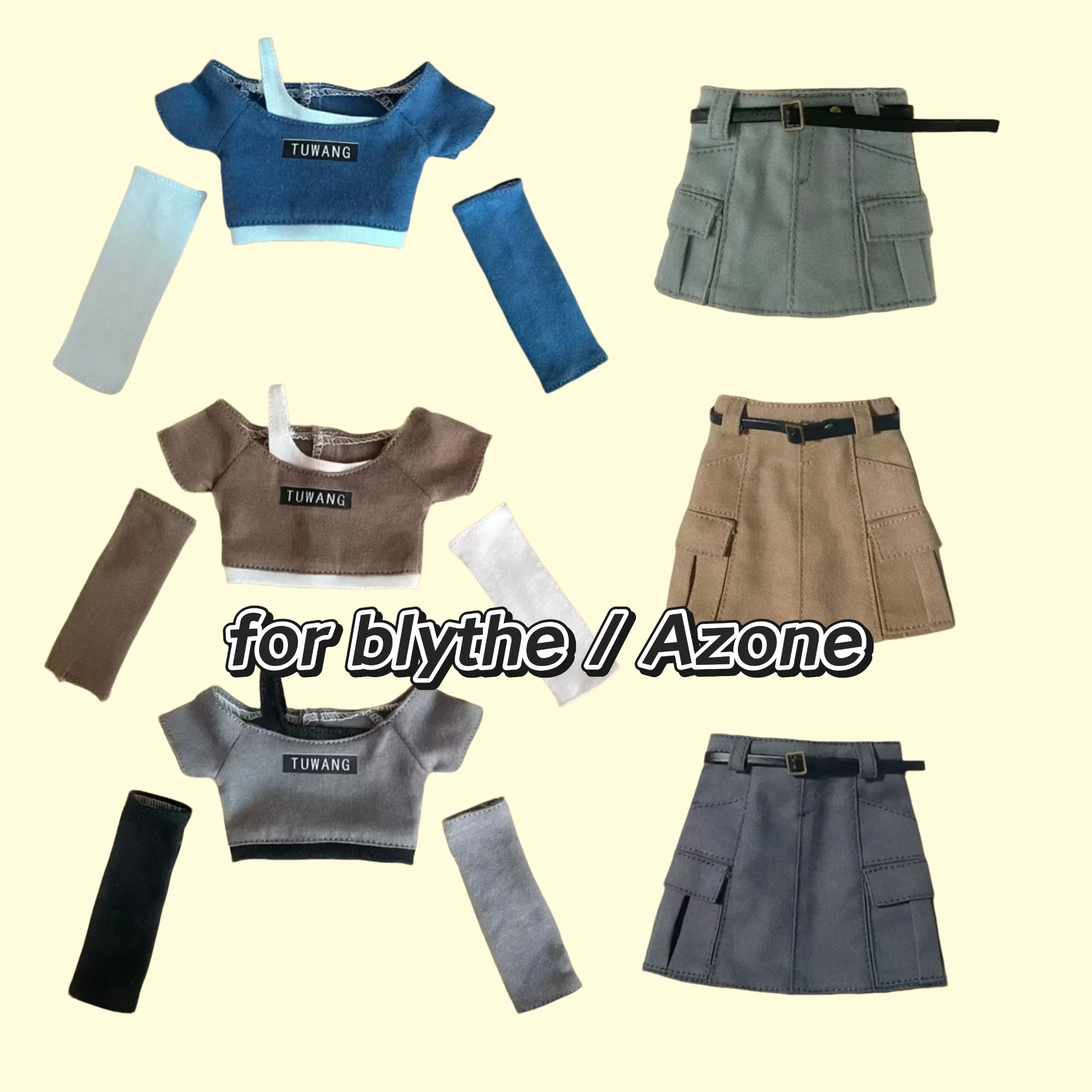 

Кукла Blythe Ob24, детская одежда, два топа с открытыми плечами, юбка-карго, комбинезон, юбка, короткая юбка