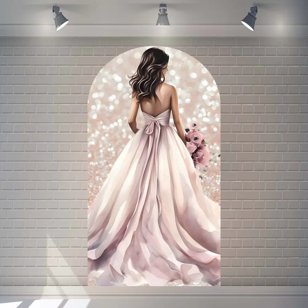 Mehofond 걸스 퀸시네라 반짝이 원피스 공주 생일 파티, 결혼식 꽃 아치 배경, 벽 뒷면 그림자 장식 배경