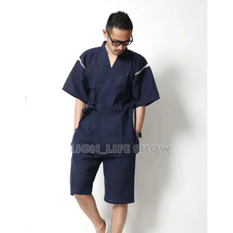 Summer men Jinbei Japanese kimono short sleeve 2PCs set sleepwear pajama loungewear