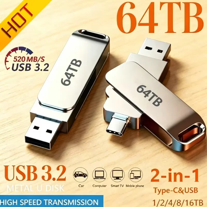 64TB Flash Drives USB 3.2 HighSpeed USB Transfer Metal Pendrive Memory Card Pendrive Flash Disk Memoria Waterproof Stick