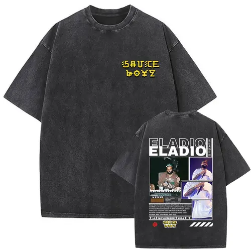 Imagen 2 del producto Camiseta Vintage lavada con portada del álbum del rapero Eladio Carrion limitada, camisetas de verano para hombres y mujeres, camisetas de cuello redondo de calle de gran tamaño de Hip Hop