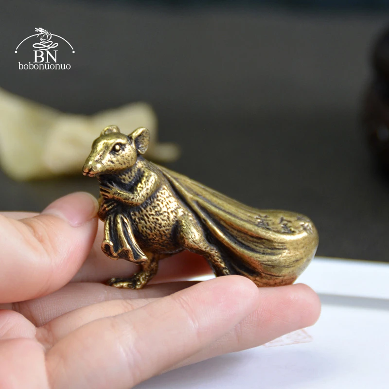 Copper Chinese Zodiac Animal Rat Figurines Home Decor Accessories Brass Mouse Statue Desktop Decorations Gifts for China Friends