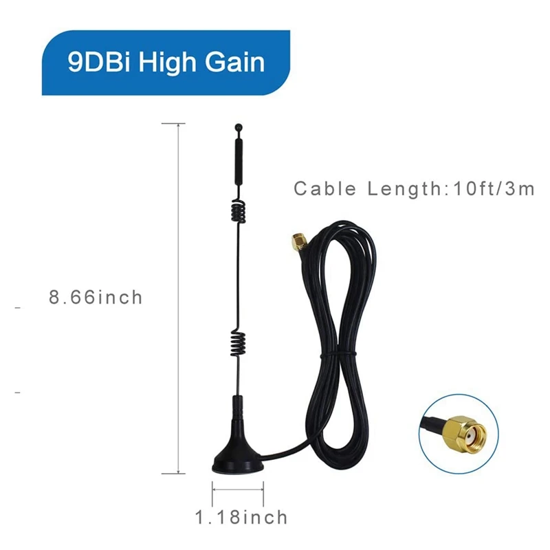 Antena Wifi de doble banda de largo alcance, conector de RP-SMA con Base magnética, 9Dbi, 2,4 GHZ, 5GHZ, 5,8 GHZ, paquete de 4