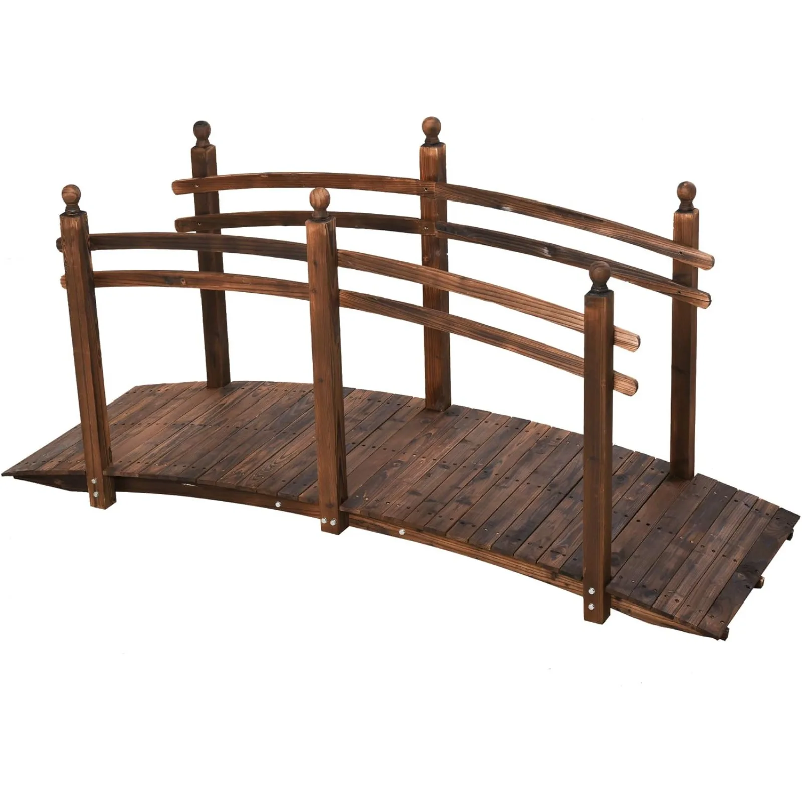 

US 7.5' Fir Wood Garden Bridge Arc Walkway with Side Railings, Perfect for Backyards