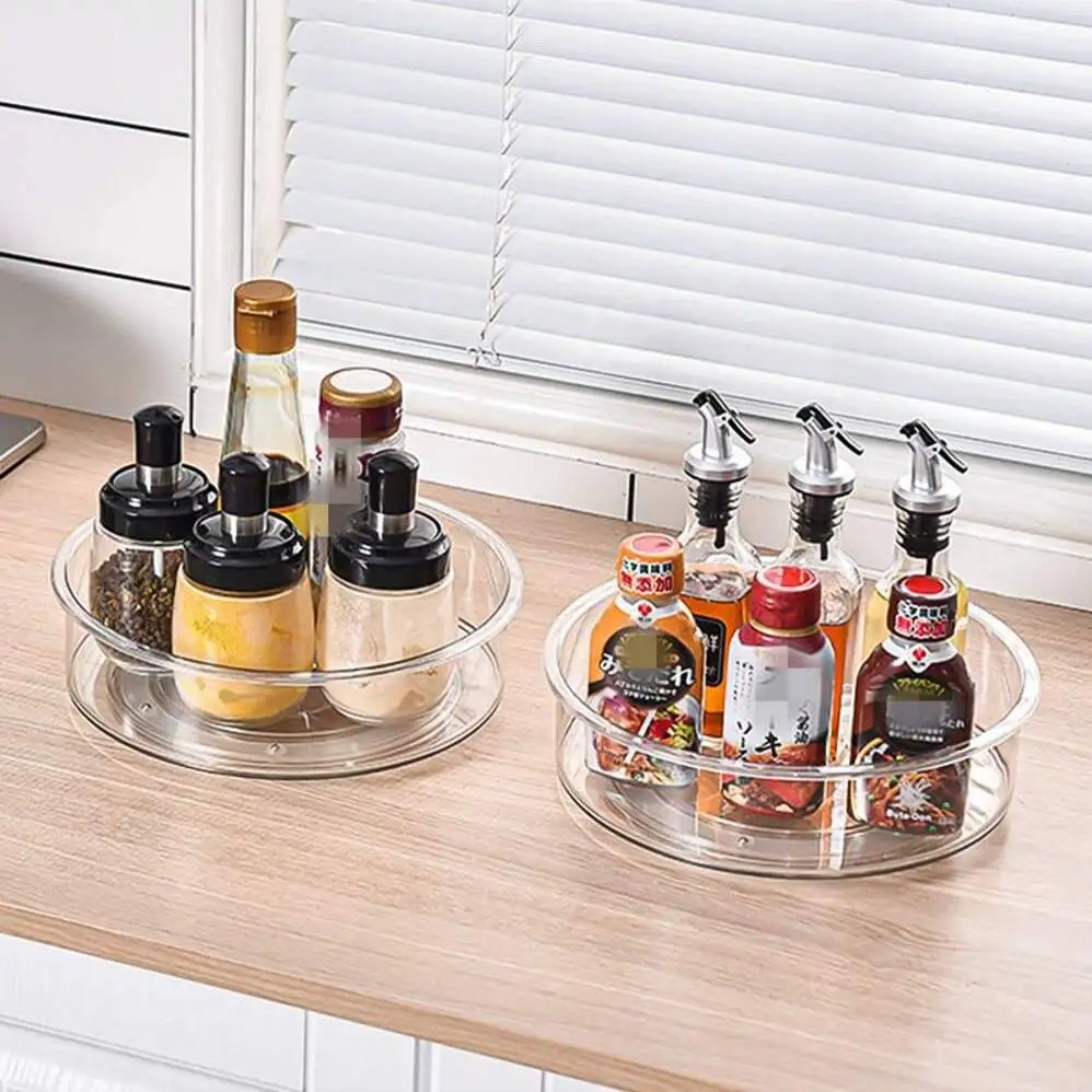 Clear Turntable Organizer  Plastic Rotating Tray Home Spice Rack Cabinet  for Pantry Countertop Kitchen Fridge Bathroom