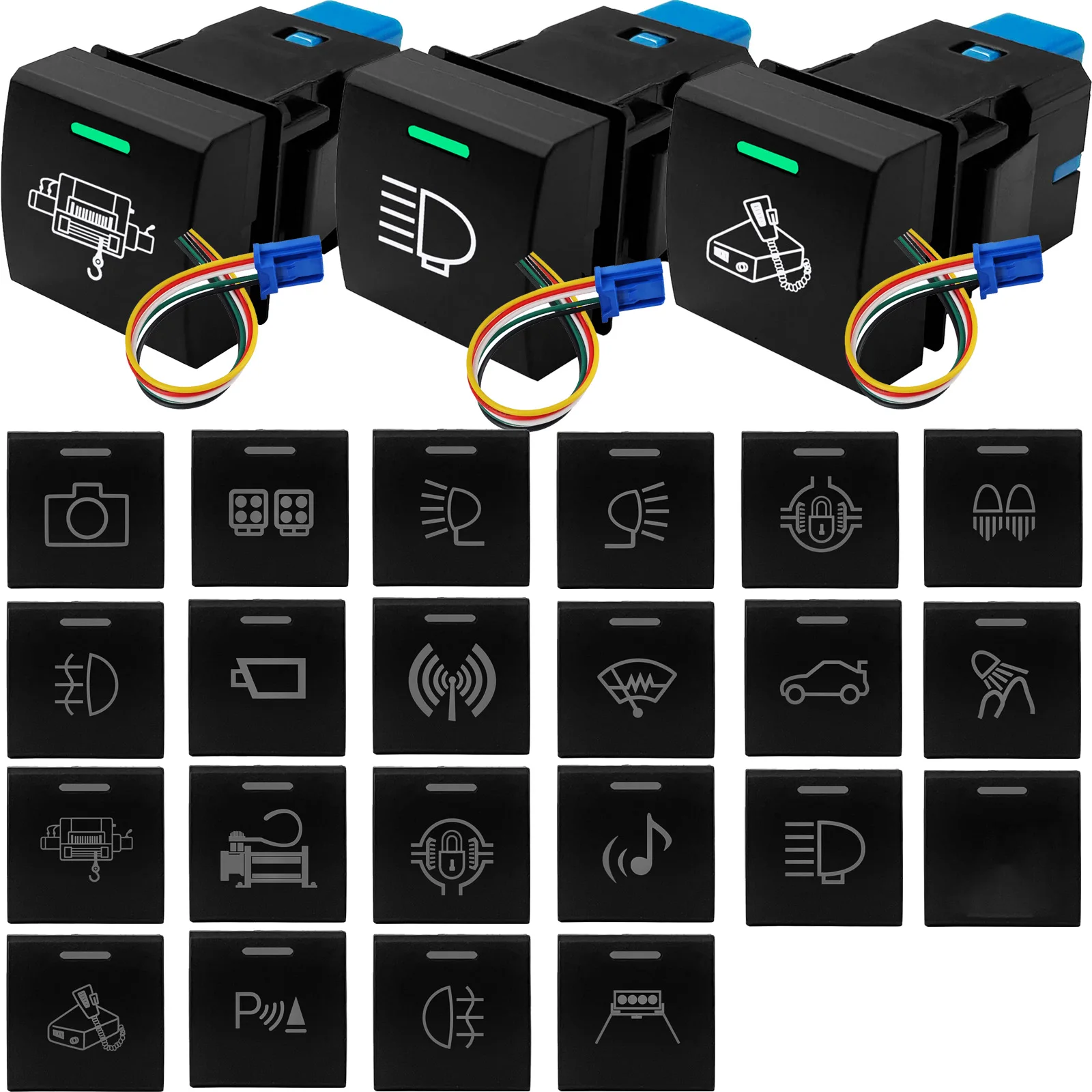 Green/White Led Push Button Switch Spot Rear Lights Symbol 22x22mm For Car Toyota Prado 150 Series Camry Hiace Corolla RAV4 Land