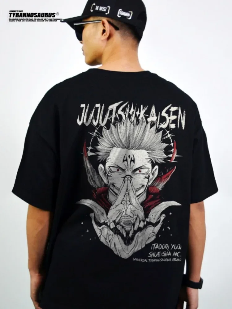 2024 New Retro Oversized Cotton T Shirt Japanese Anime Jujutsu Kaisen Ryomen Sukuna Short Sleeves Manga Graphic Printng T-Shirt