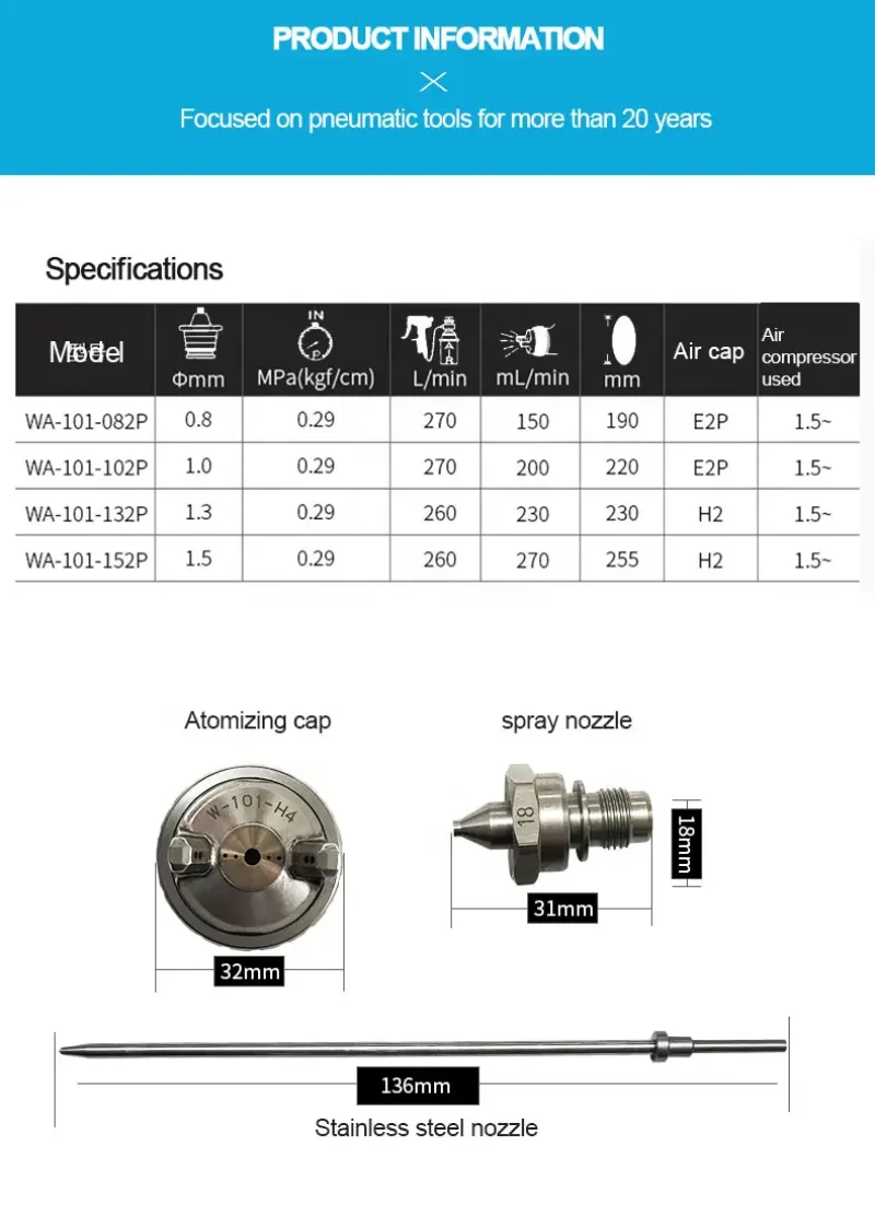 W101 Spray Gun Kit Nozzle Needle Aircap Set W-101 Pistol Accessory Sprayer Component Pneumatic Tool Paint Spray Gun Kit