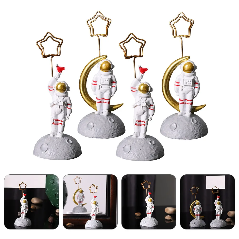 4Pcs Spaceman Shape Resin Photo Clips Desktop Ornament Business Card Holder Memo Clip for Office Home Photography Scene
