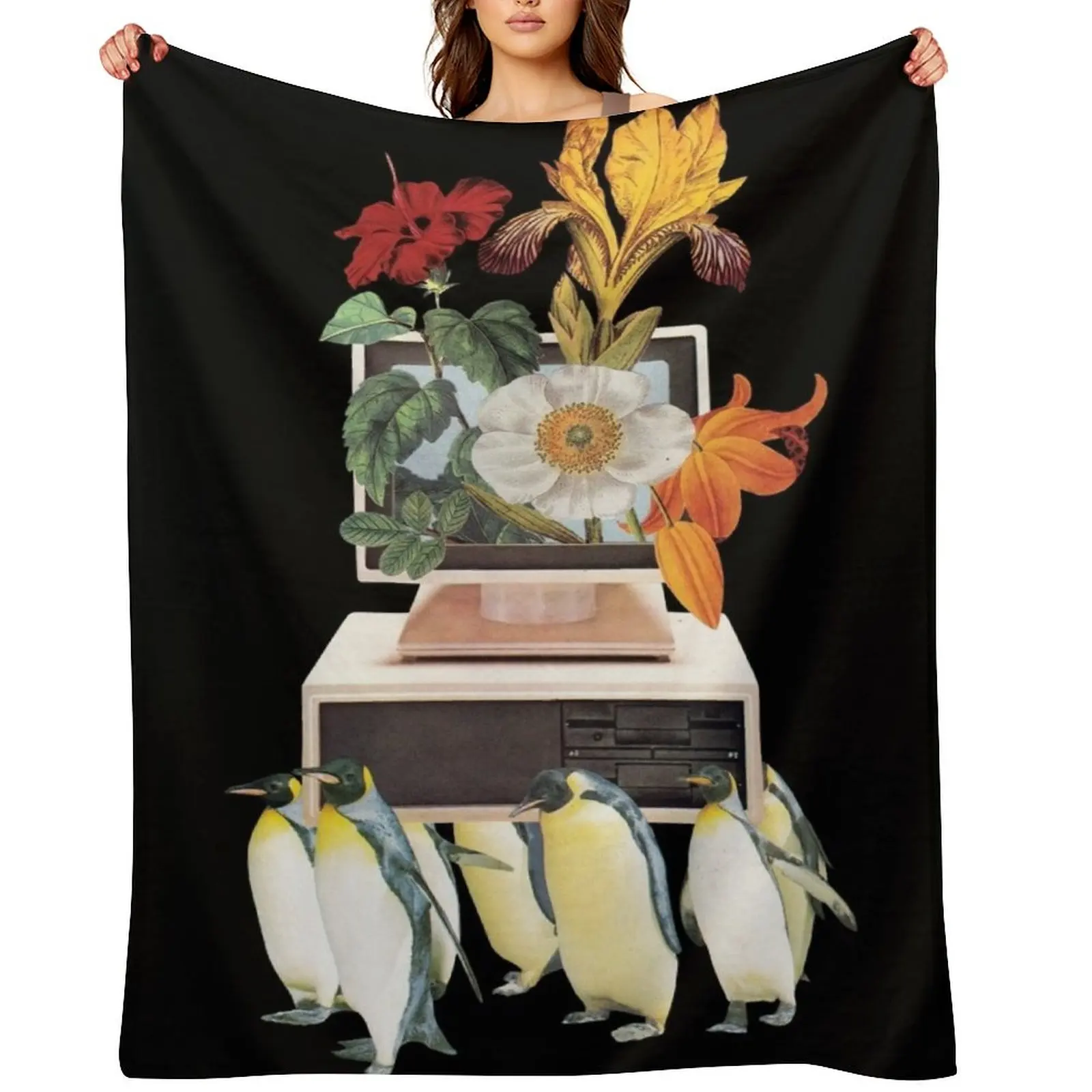 

Penguin OS Throw Blanket halloween Flannel Fabric Blankets For Sofas Soft Blankets