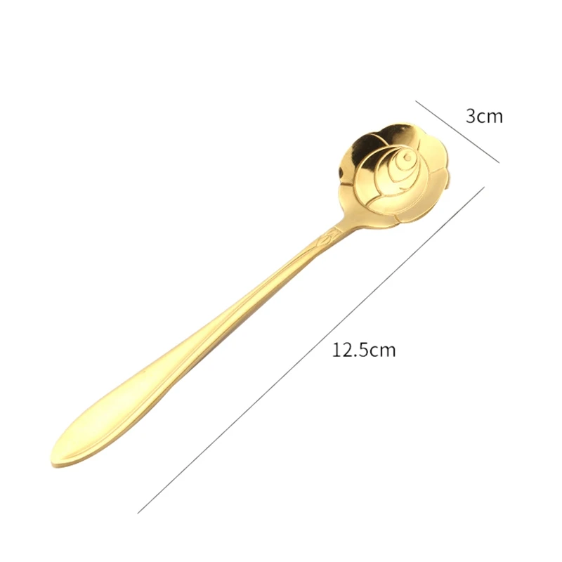 Colher De Flor De Aço Inoxidável, Sobremesa E Colher De Café, Cute Golden Sakura Rose, 12Pcs
