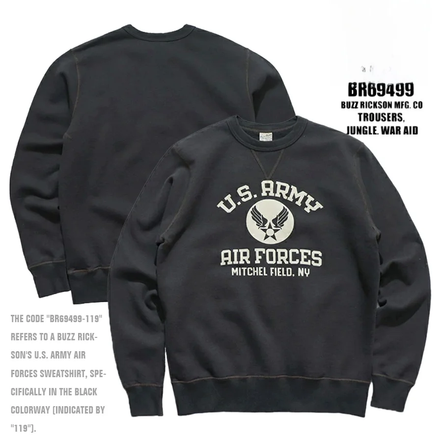 

Buzz Rison's US Air Force Vintage Military Print round Ne Sweatirt Cotton Long Sve Comfortable Warm ex Hoodie