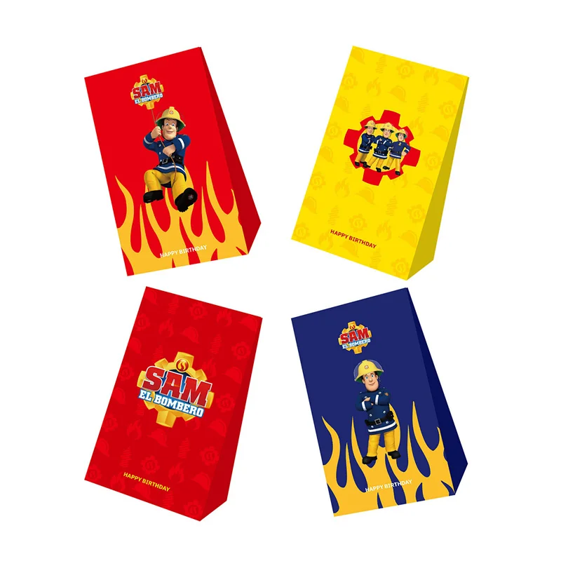 12pcs Fireman Sam Candy Bags Popcorn Bag Gift Bag Birthday Party Candy Packing Bags Fireman Fire Theme Party Supplies view 3