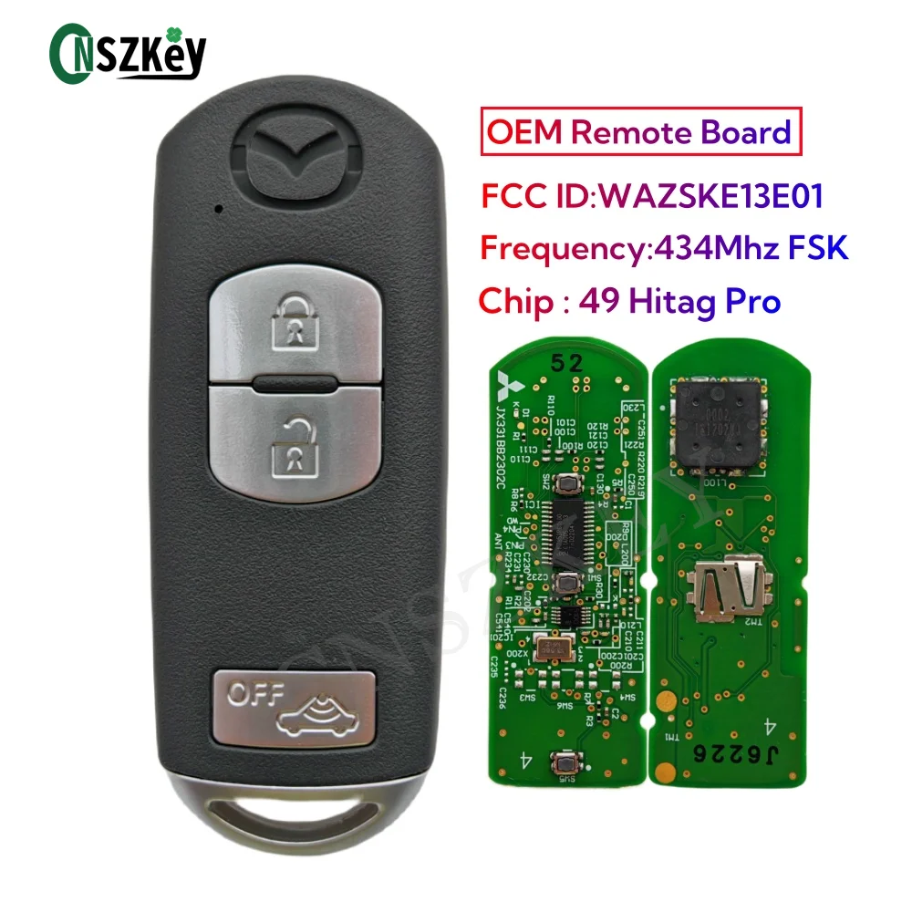 MAZDAスマートキー 6個セット CNSZKEY FCC ID: WAZSKE13E01/02 OEM Board Smart Remote Key FOB