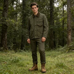 OKONKWO Corduroy Collar Multi Functional Hunting Jacket Men's 3D Pocket workwear Fishing Coat Outdoor Trekking Workwear Camping