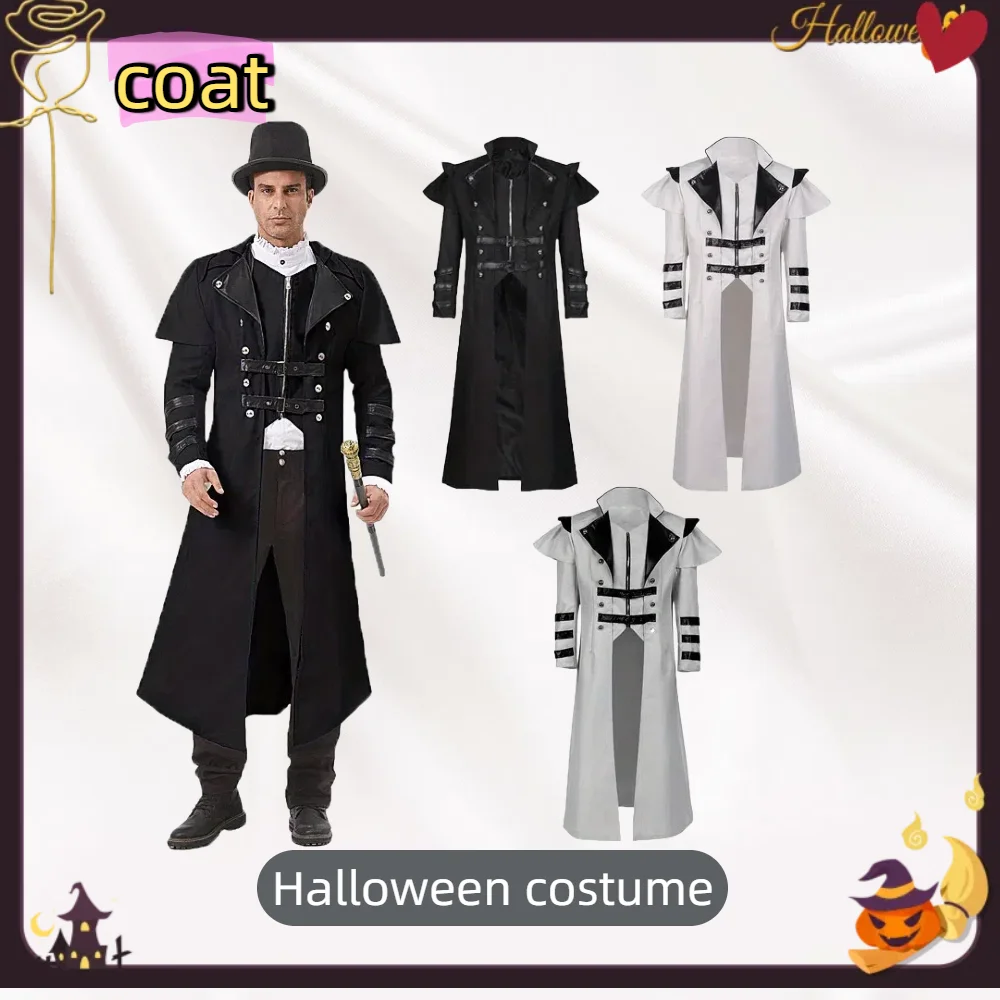 

Средневековое банкетное платье, длинное пальто на молнии с боковыми разрезами для сцены на Хэллоуин