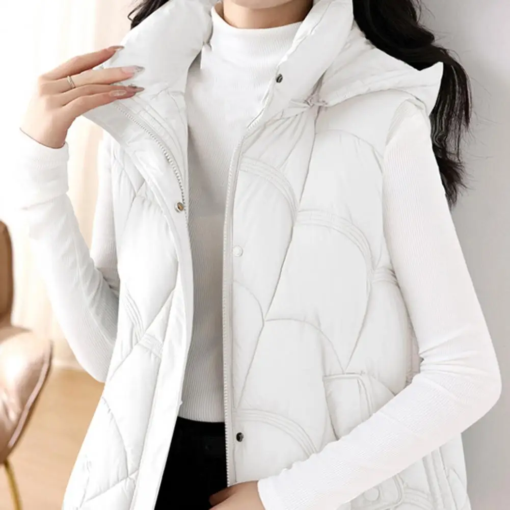 Cotton Waistcoat Stylish Women's Cotton Hooded Vest with Zipper Closure Sleeveless Waistcoat Outerwear for A Chic Look