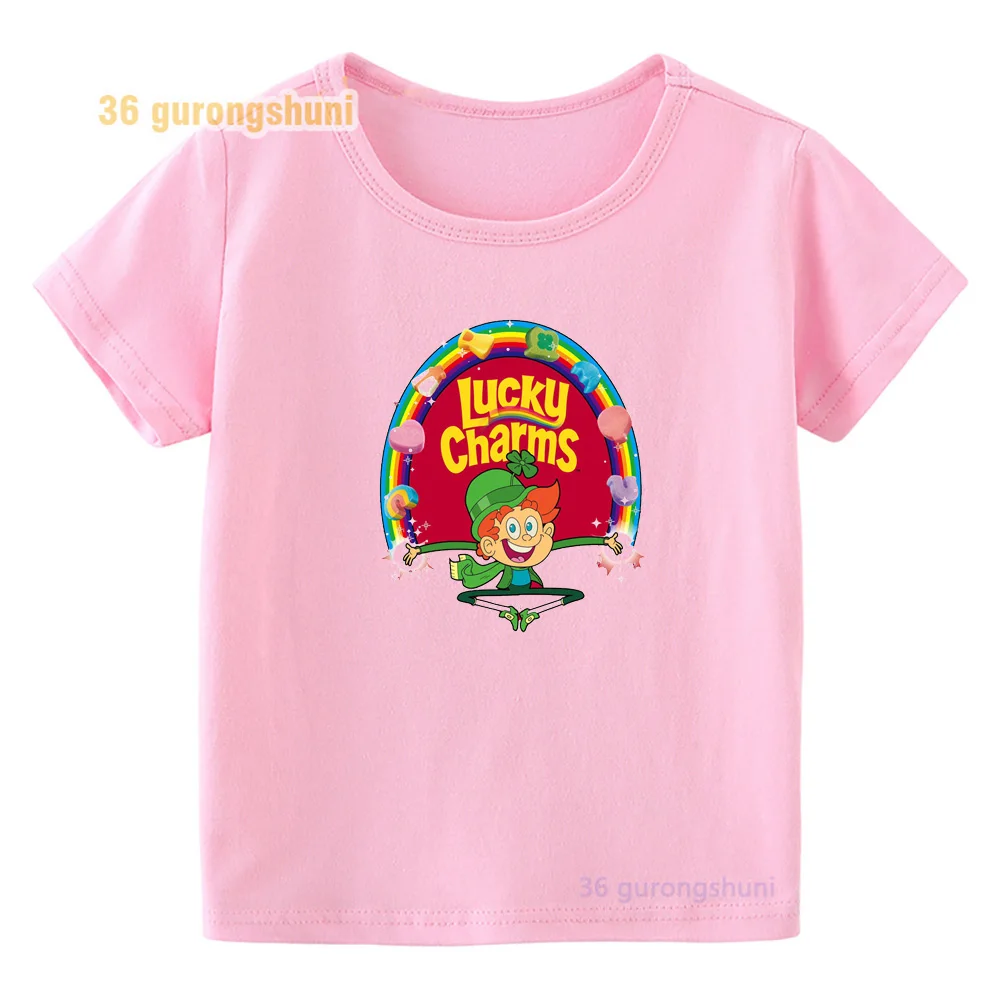 Kids T Shirt For girls tops tee lucky charms shirts Girl pink T-shirts baby Tshirt children Clothes Kawaii summer Short Sleeve