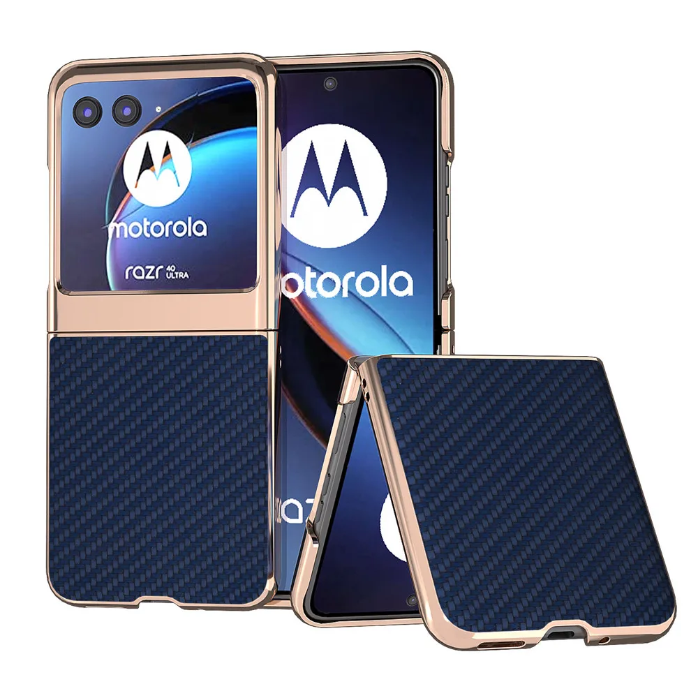 حافظة جلدية صغيرة من ألياف الكربون مطلية بالكهرباء لهاتف موتورولا Razr50 Ultra حافظة لهاتف Moto Razr40 Ultra حافظة Razr 40