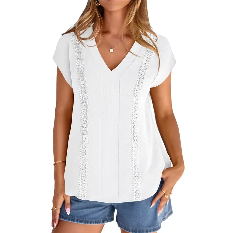 

CYL-Tops For Women Summer Fashion Clothes Dressy Casual Blouses Cap Sleeve V Neck Shirts Work Outfits