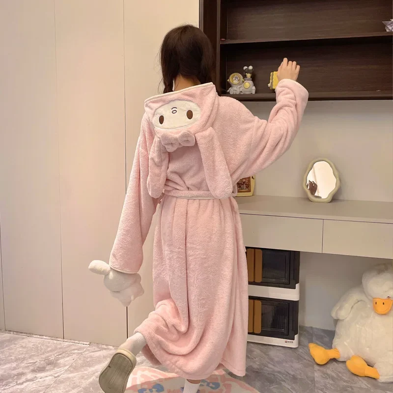 Cartoon Sanrio HelloKitty Set Pajamas Bathrobes Women's Absorbent Plush Couple Pajamas Hooded Anime Loungewear Women's Pajamas