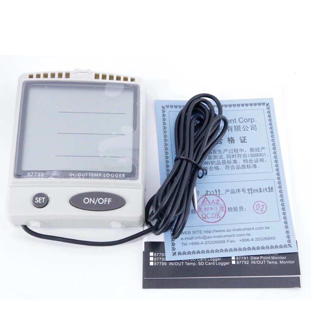 AZ87799 Desktop Hygrometer Temperature Range -10~70℃ Wall Mount Desktop IN/OUT Humidity Temperature Data Logger