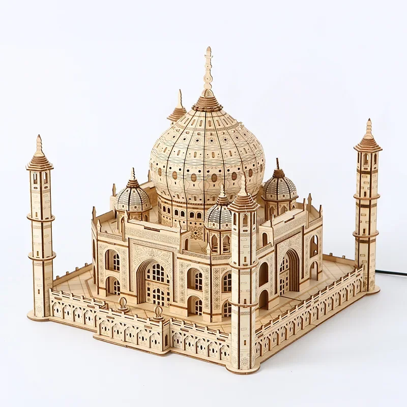 Puzzle 3D Modello di casa in legno Castello reale Taj Mahal con giocattolo di assemblaggio leggero per bambini Kit modello fai da te per adulti Decorazione per regali