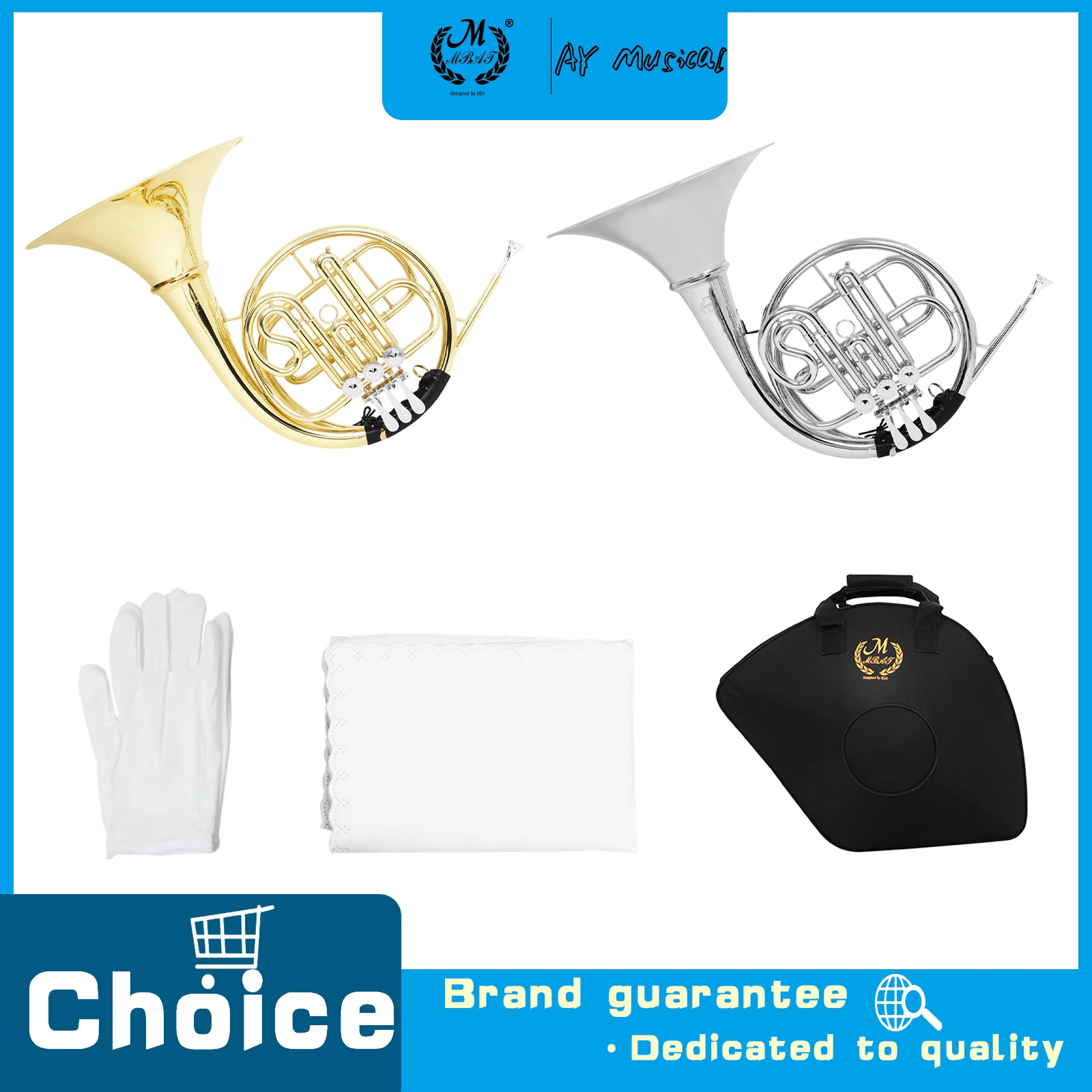 M MBAT Bb 3-key Split French Horn Silver-plated Detachable French Horn Professional Brass Instrument for French Horn Performance