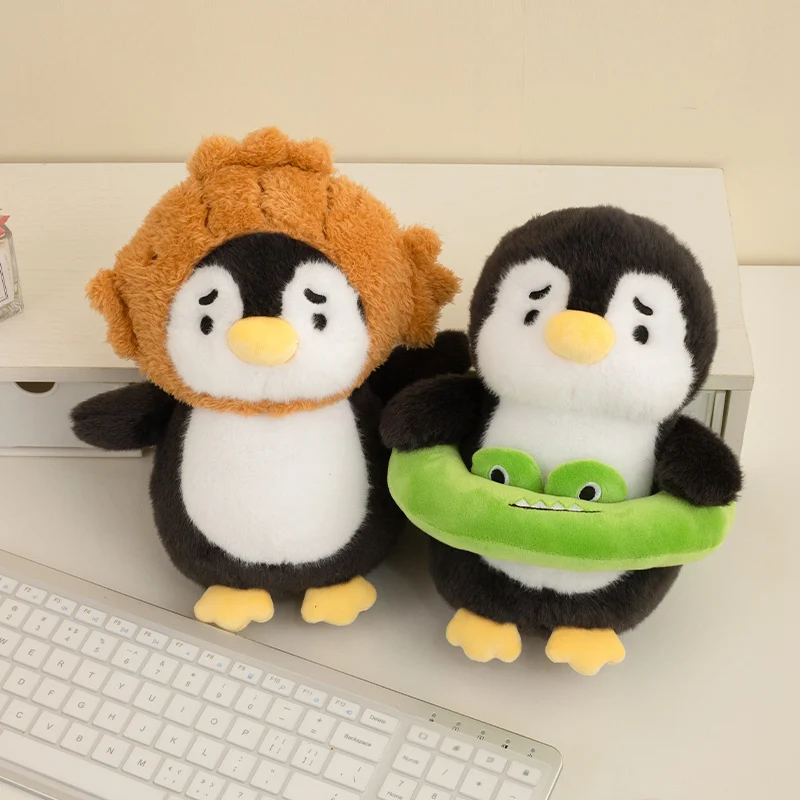 

3 Styles Creative Headgear Penguin Plush Toys Cute Fluffy Flower Sardine Crocodile Dressed Penguin Doll Cute Kids Birthday Gift