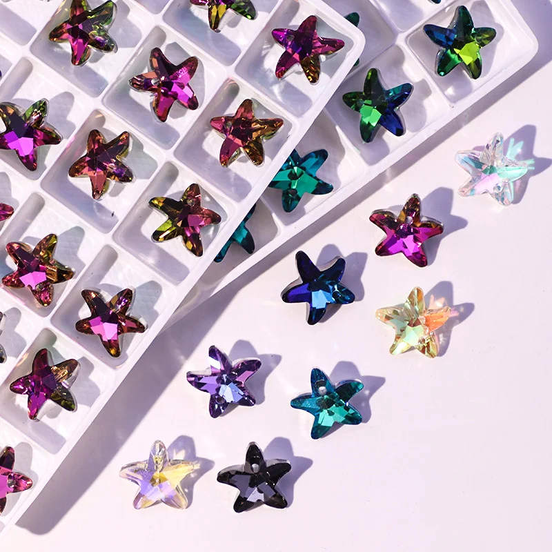 24PCS 14mm Crystal Beads Starfish Shaped AB Color Glass Beads for Jewelry Making Earrings Necklace Jewellery Pendant Accessories