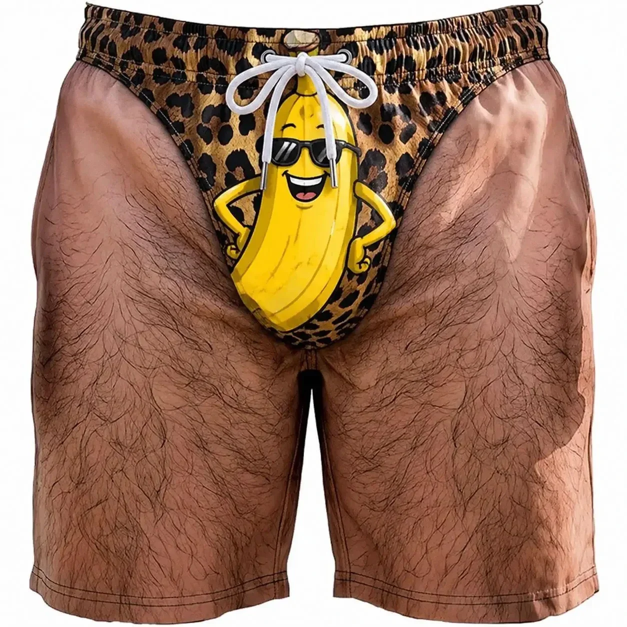 Atmungsaktive, schnell trocknende Outdoor-Freizeit-Strandshorts für Herren mit realistischem 3D-Körpervolumen-Druck und einem lustigen Leopardenmuster – Detail 3
