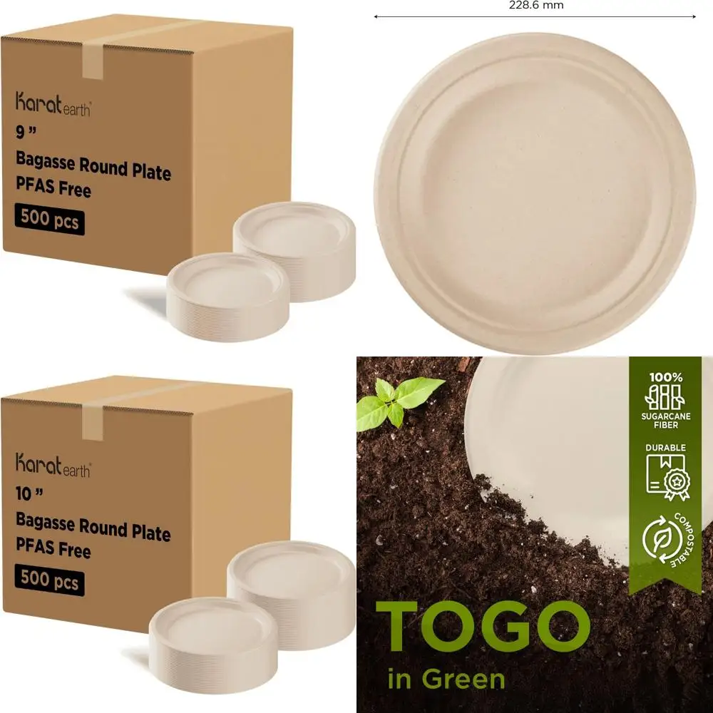 

9-дюймовые компостируемые пластины для бареза — натуральные, биоразлагаемые, безопасные для микроволновой печи, без PFAS, оптовый футляр по 500 шт.