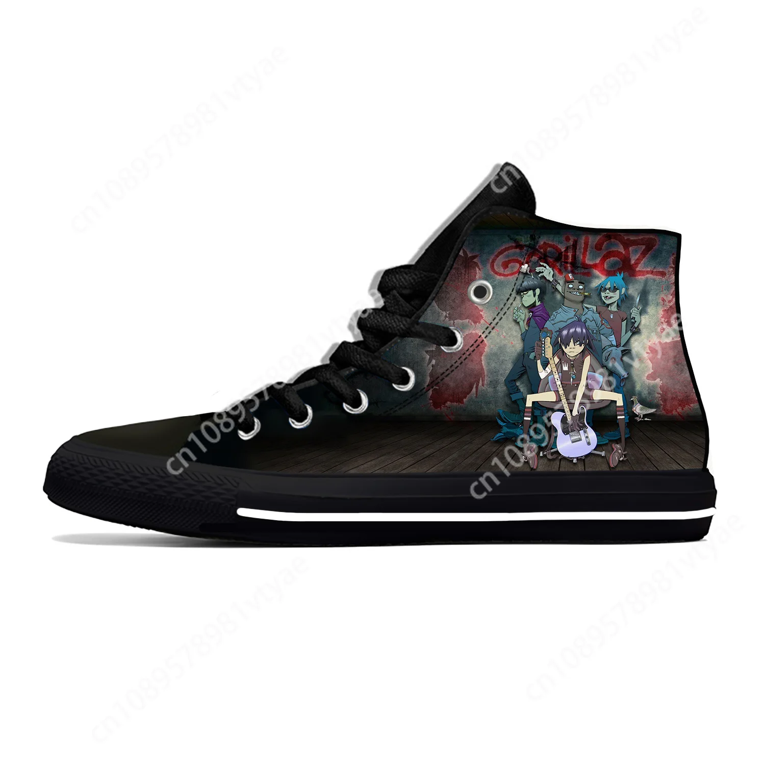 Gorillaz sepatu kain kasual Pria Wanita, sneaker Band Rock chakra mie Murdoc Russel atasan tinggi ringan bersirkulasi motif 3D