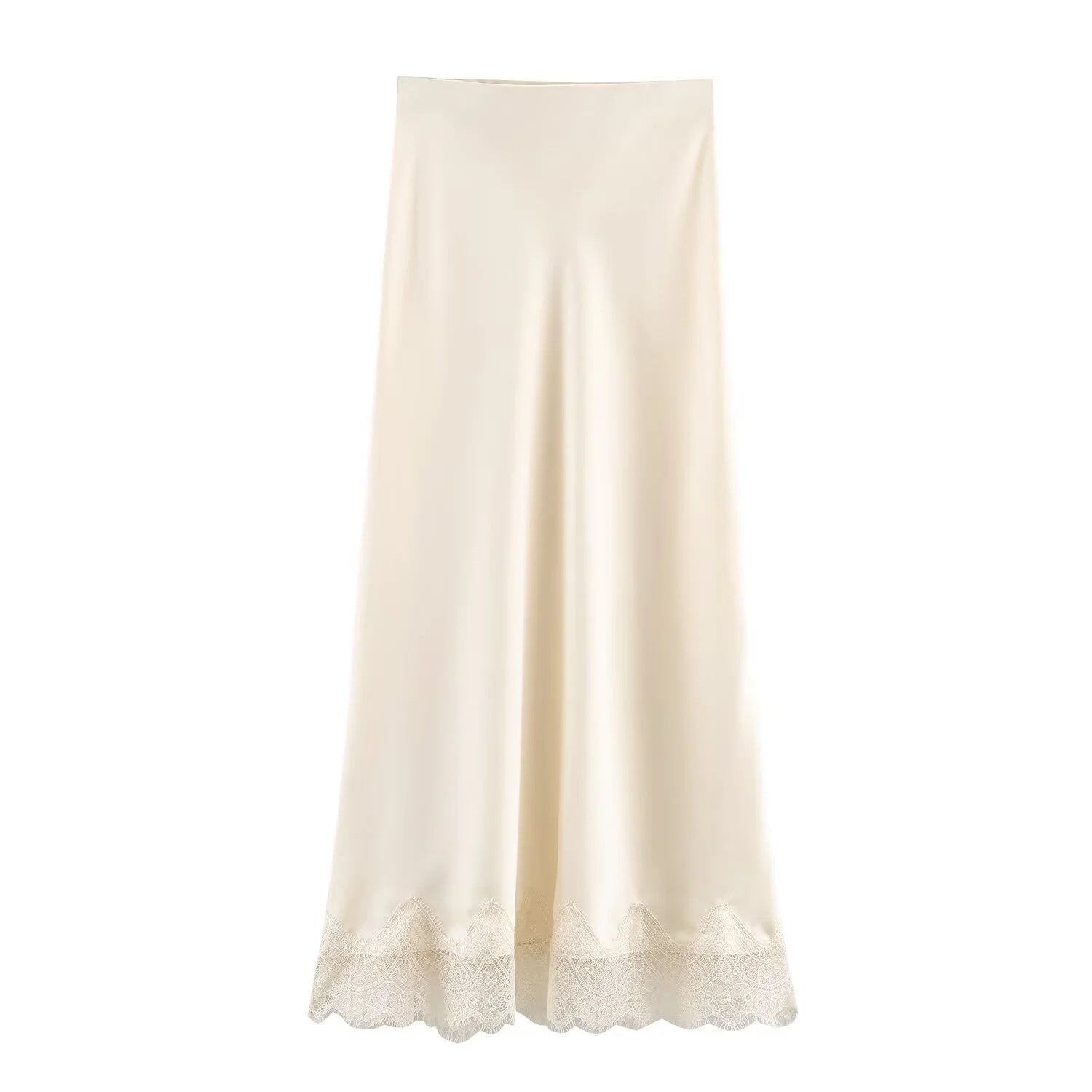 กระโปรงผ้าซาตินลูกไม้ครึ่งตัวสำหรับผู้หญิง กระโปรงยาวปานกลางแฟชั่นฤดูใบไม้ผลิและฤดูร้อน กระโปรงทรงเอ กระโปรงลูกไม้ กระโปรงสำหรับสาวออฟฟิศ