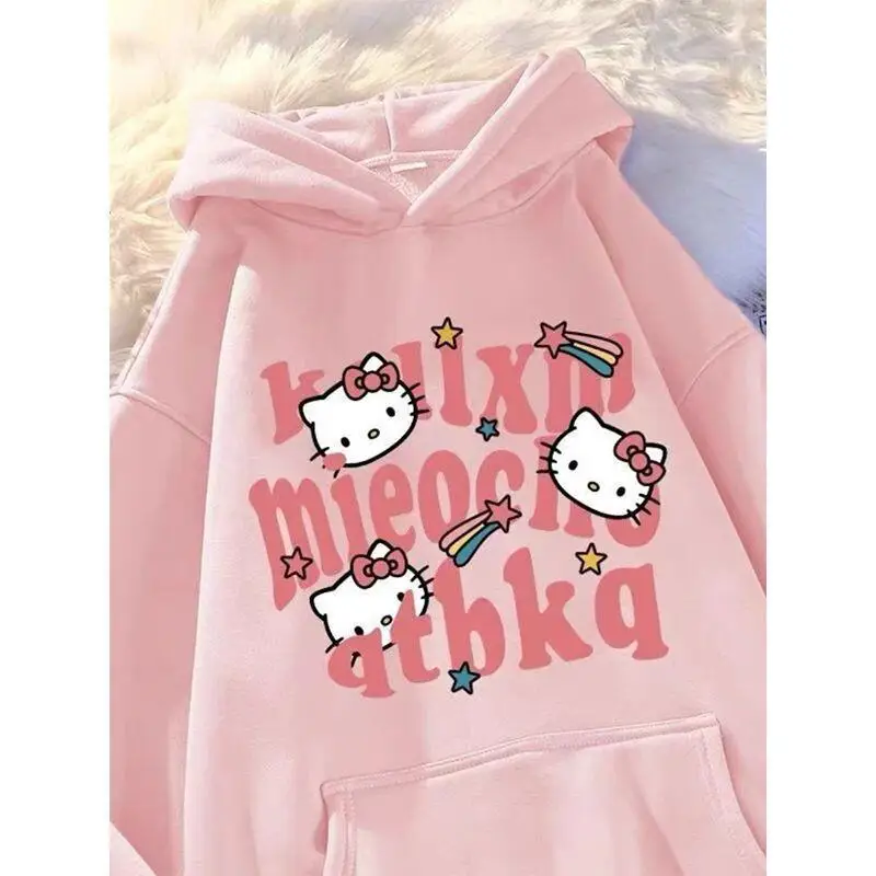 

Sanrio Hello Kitty women's Hoodie Pullover coat tops Fleece Unisex Student Couple Autumn Winter Japanese Style Loose Fit Trendy