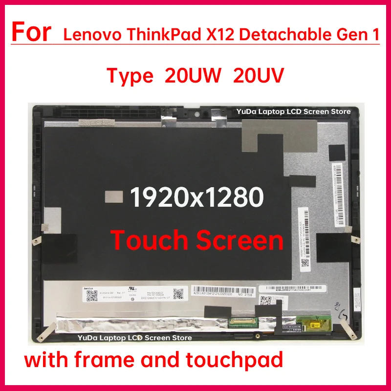 

12.3 Inch Touch Screen For Lenovo ThinkPad X12 Detachable Gen 1 20UW 20UV LCD Display Digitizer+With Frame Assembly Replacement