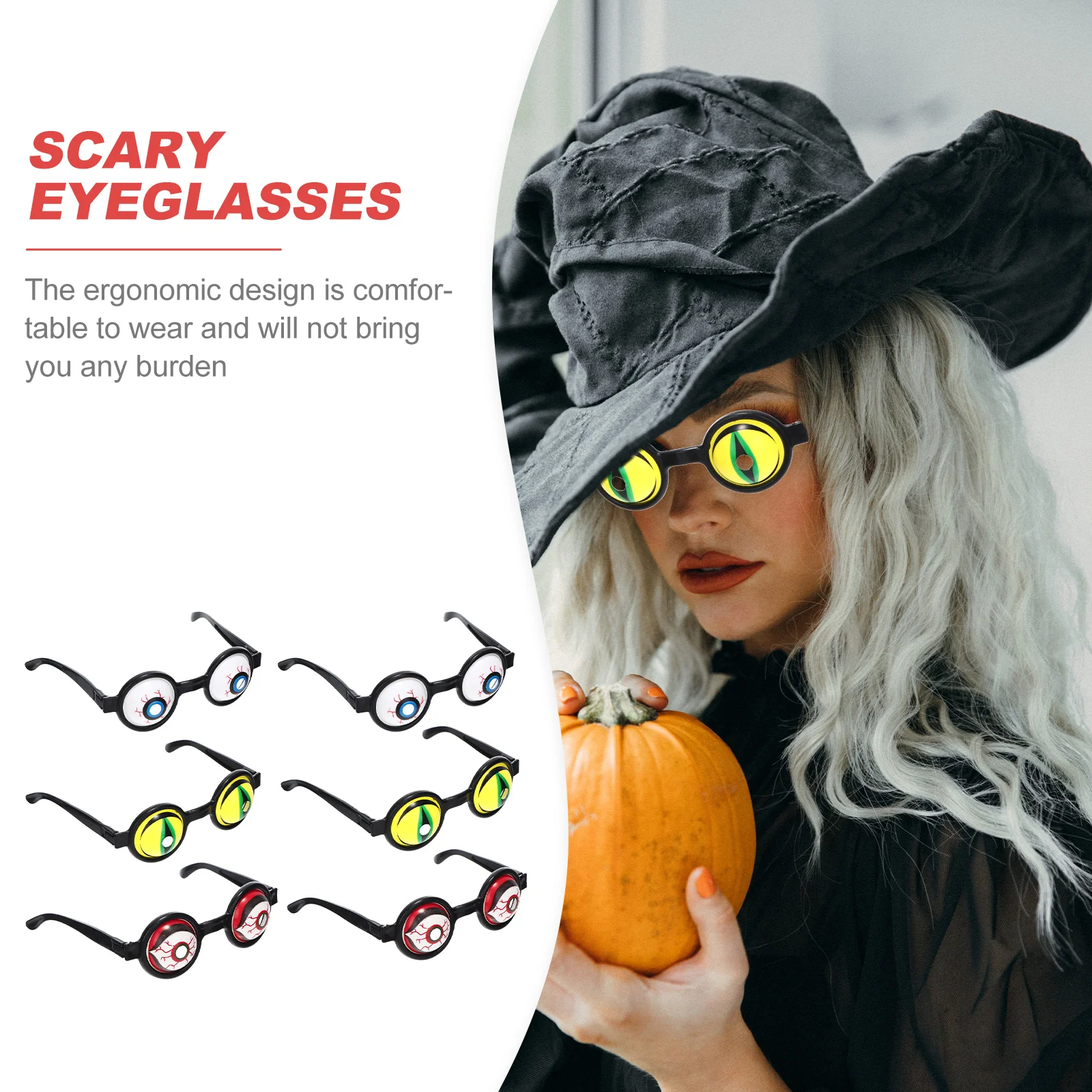 Lunettes d'Halloween pour Costume de Nouveau-Né, Boules Oculaires Décoratives, en Plastique, Amusantes, 6 Pièces