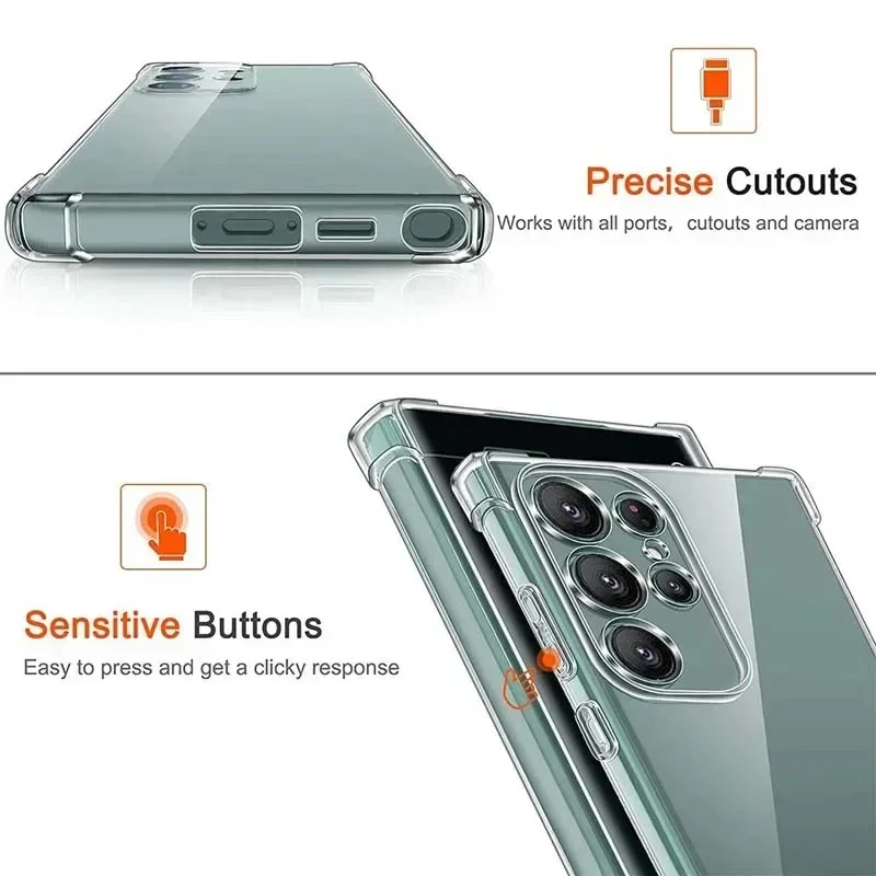 Luxury Shockproof Clear Phone Case For Samsung Galaxy S20 FE S21 Plus S22 S23 S24 Ultra Silicone Transparent Soft Back Cover
