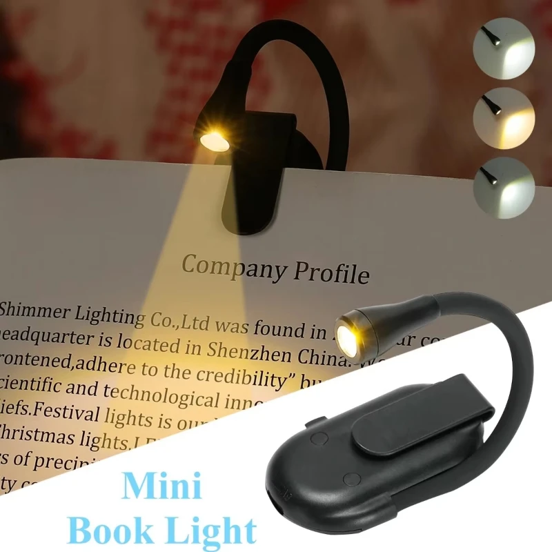 كتاب LED صغير ضوء ليلي مشبك قابل للتعديل 360 درجة ° مصباح حماية العين قابل لإعادة الشحن 3 ألوان لقراءة غرفة النوم أثناء السفر #2