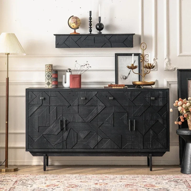 A Black Entrance Cabinet Retro Living Room Decorative Cabinet Creative Side Cabinet Shelf