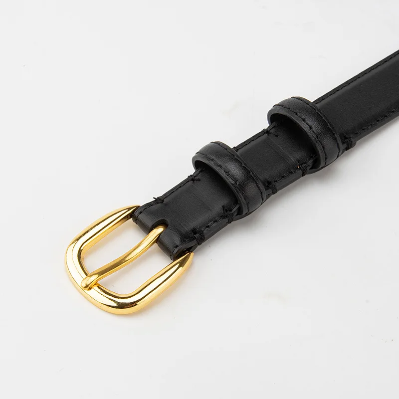 Women's First Layer Cowhide Belt Minimalist Alloy Pin Buckle Oiled Edge Thin Waistband for Office Jeans Dress Daily Wear Durable