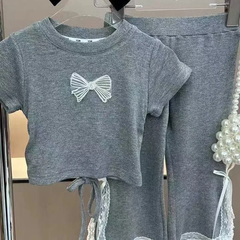 Girl's Clothing Set 2025 Spring and Summer New Children Suit Lace Blouse + Skirt Embroidery Princess Two Piece Set 2-7Y