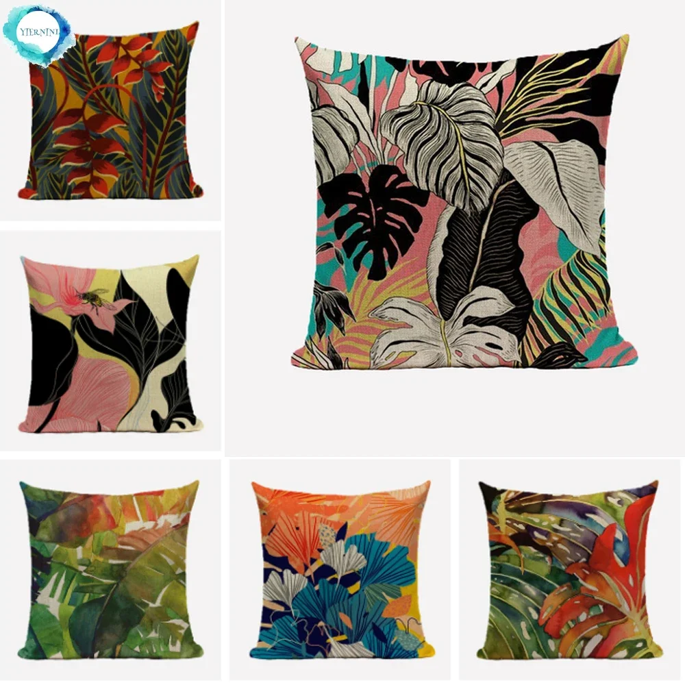 

Colorful Plant Tropical Rainforest Print Throw Pillowcase Cotton Linen Cushion Cover 45x45cm Home Decor for Sofa Pillow Cover